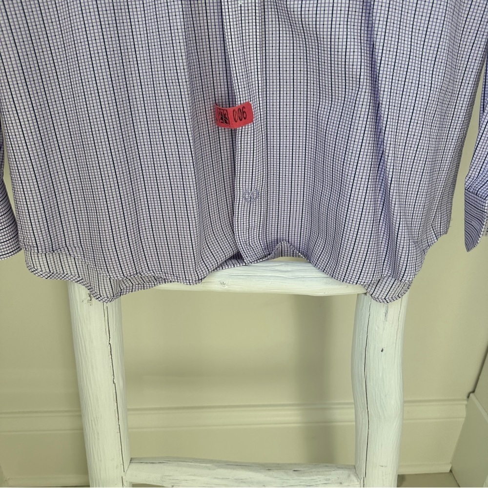 Bugatchi Men’s Purple and White Pinstripe Dress Shirt SZ Large - Picture 6 of 13